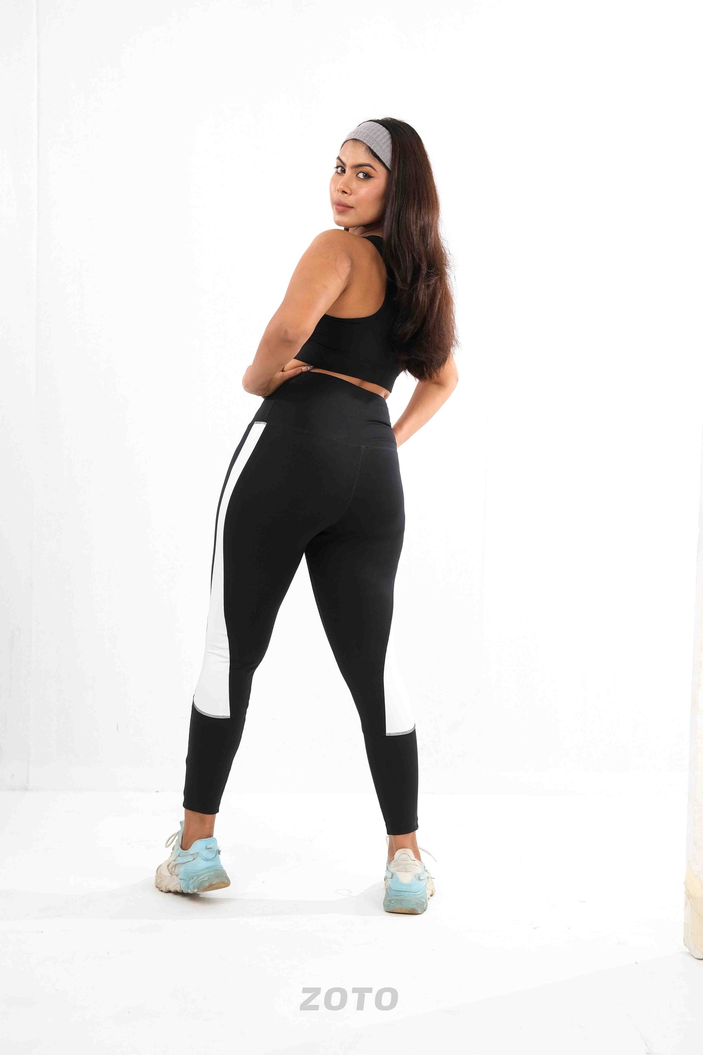 Black Leggings with white strip combo