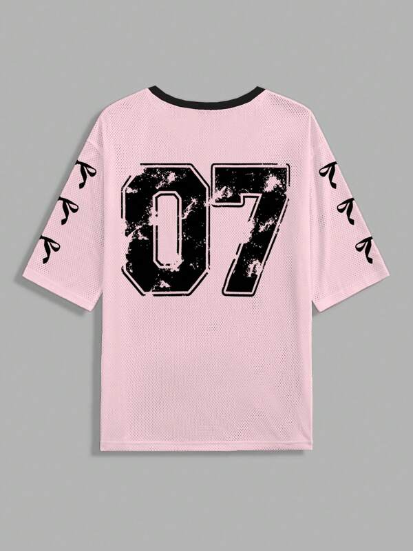Graphic Letter Print Casual Jersey T-Shirt For Women Suitable For sports and gym