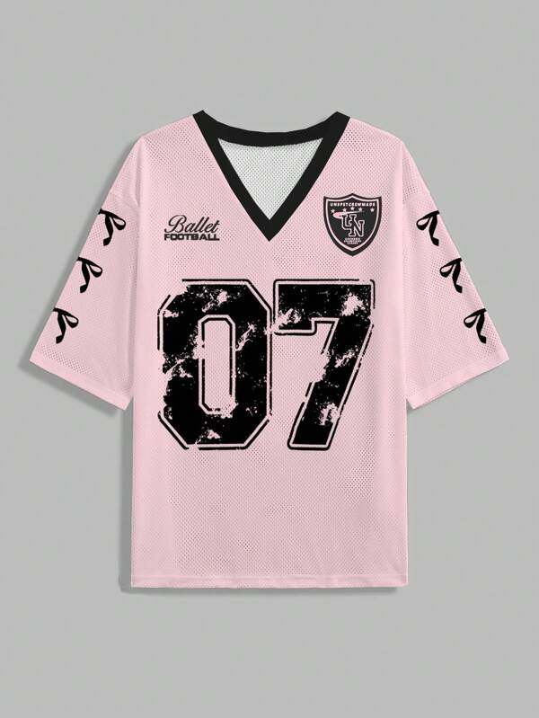 Graphic Letter Print Casual Jersey T-Shirt For Women Suitable For sports and gym
