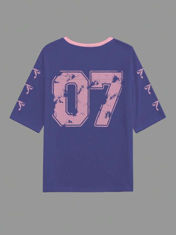 Graphic Letter Print Casual Jersey T-Shirt For Women Suitable For sports and gym