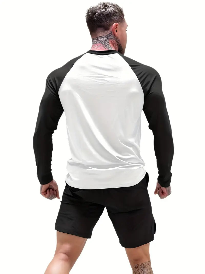 Slim-Fit Athletic Long Sleeve T-Shirt White and black