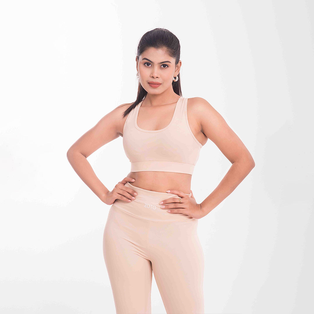 Almond Mist Non-Padded Sports Bra – Lightweight, Breathable Fitness Bra