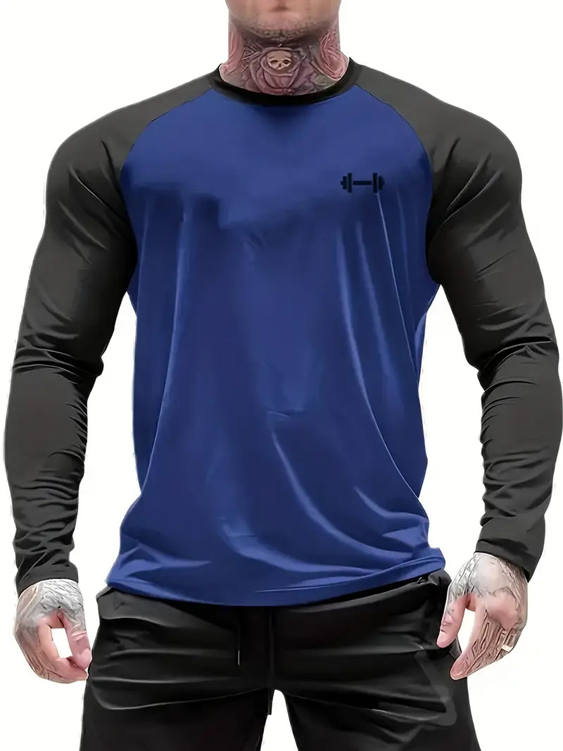 Slim-Fit Athletic Long Sleeve T-Shirt Blue and black
