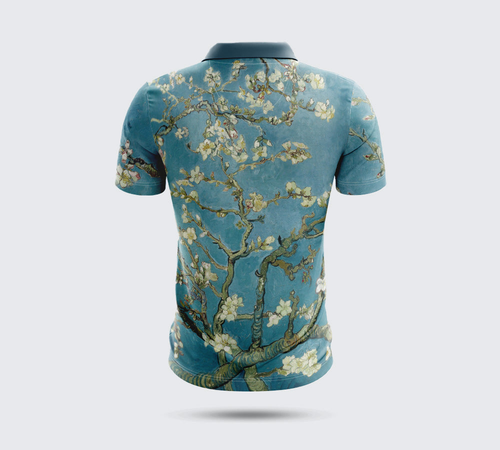Men’s Almond Blossom Print Polo T-Shirt – Activewear & Casual Wear