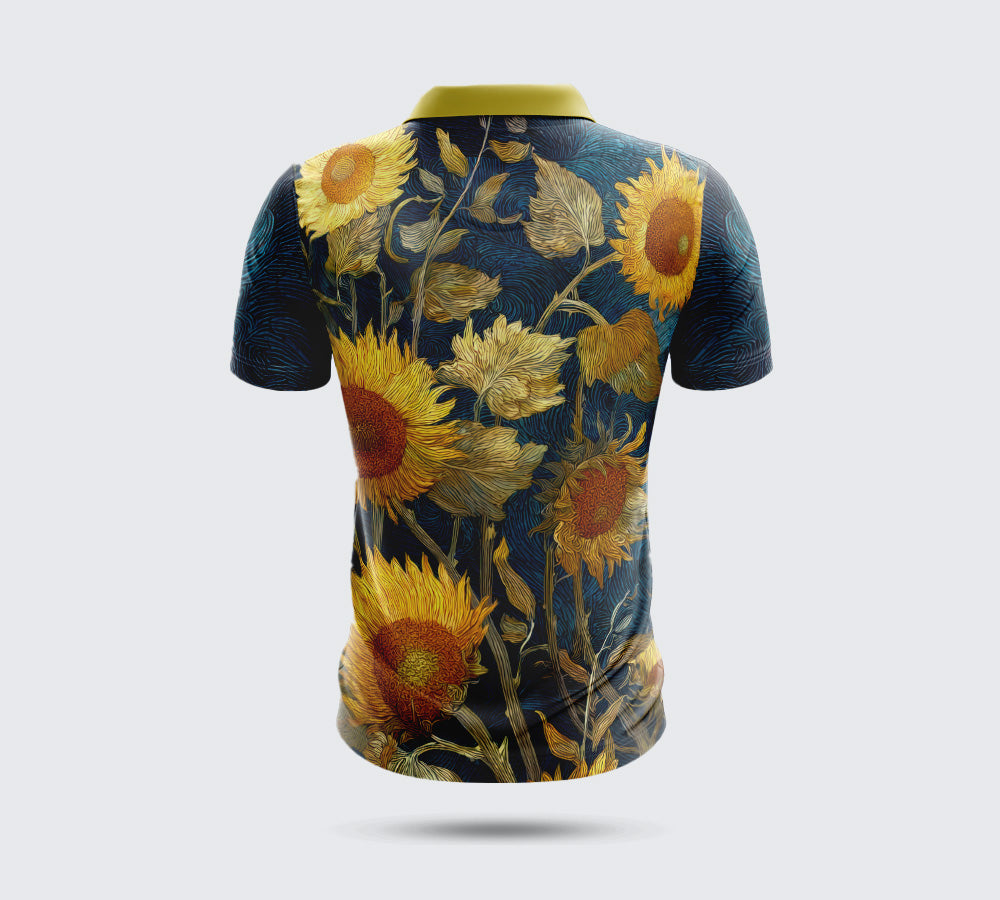 Men’s Sunflower Print Polo T-Shirt – Activewear & Casual Wear