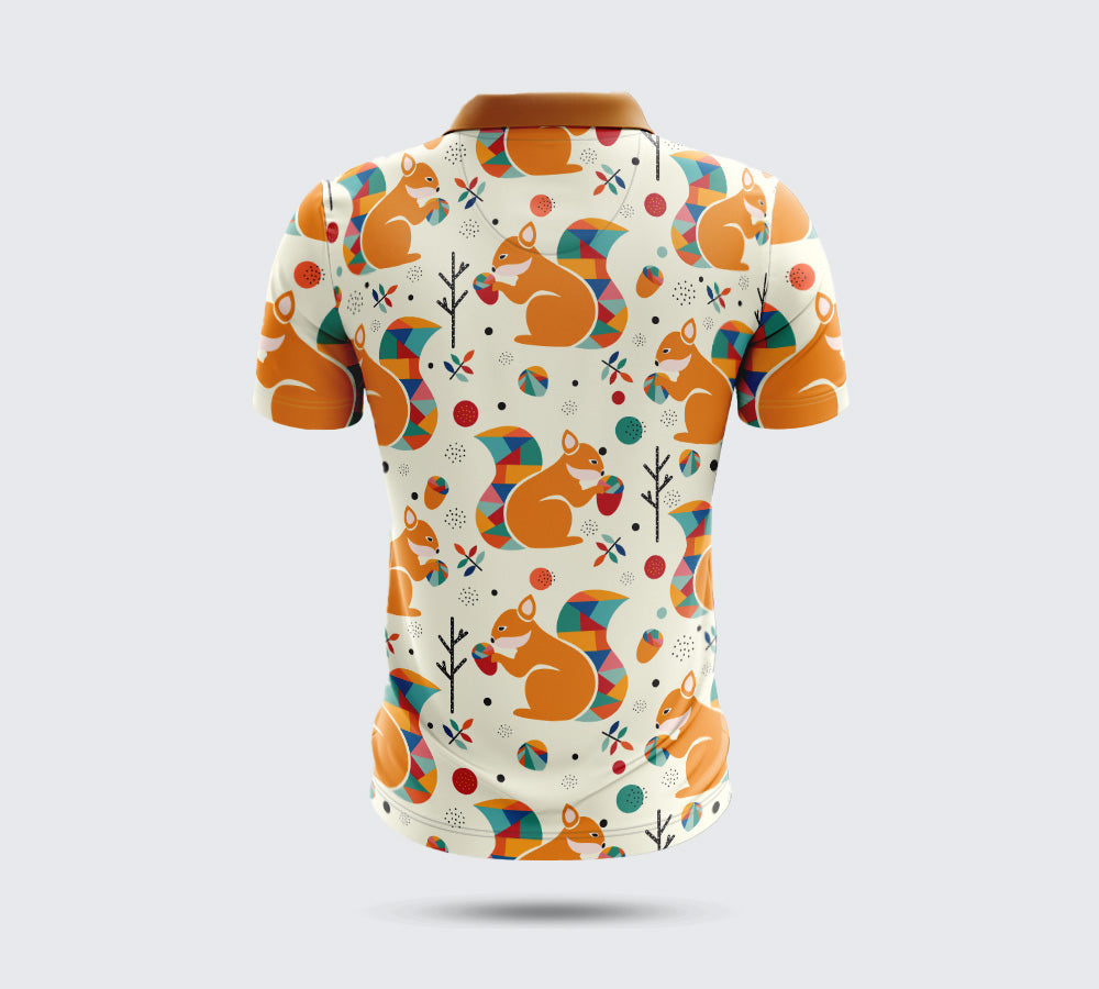 Men’s Retro Orange Fox Print Polo T-Shirt – Activewear & Casual Wear