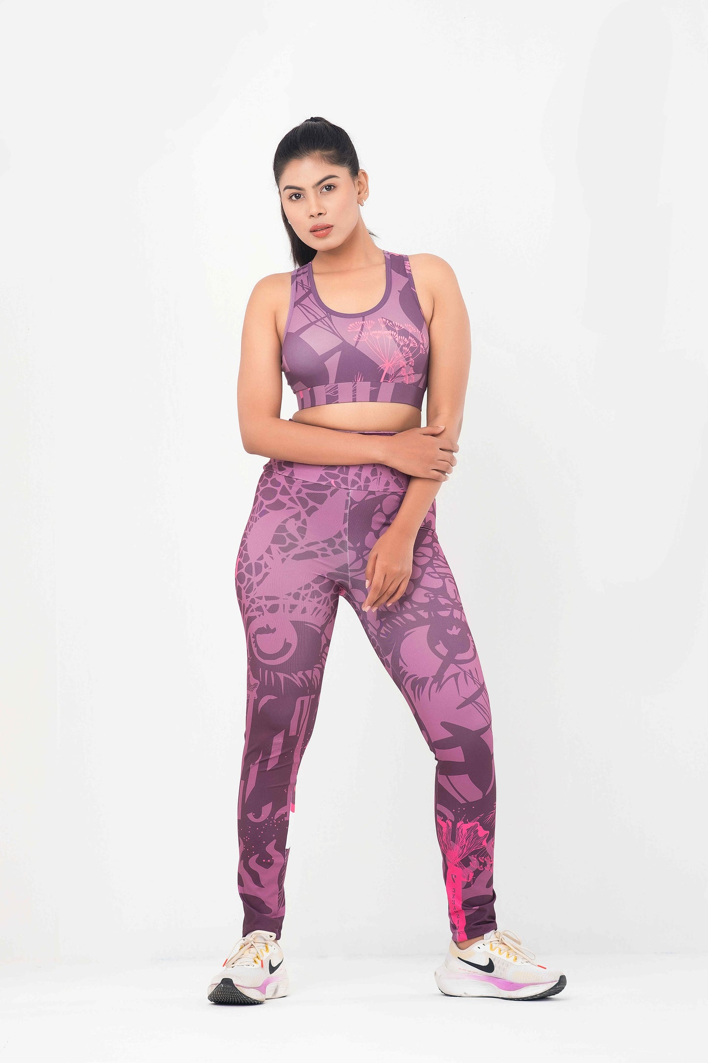 3pcs Printed Activewear Combo – Sports Bra, Leggings & Top