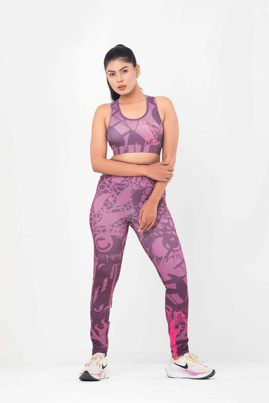 3pcs Printed Activewear Combo – Sports Bra, Leggings & Top CM91