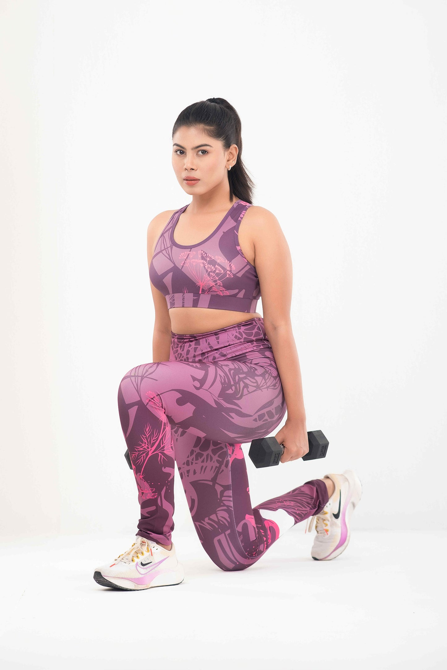3pcs Printed Activewear Combo – Sports Bra, Leggings & Top CM91