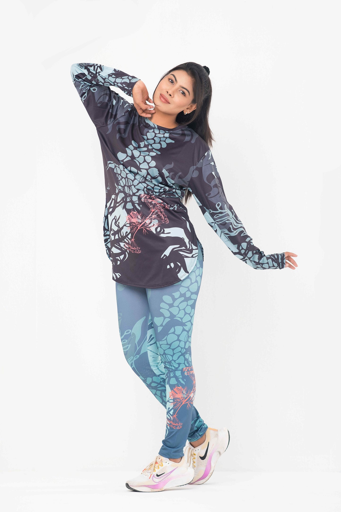 3pcs Printed Activewear Combo – Sports Bra, Leggings & Top