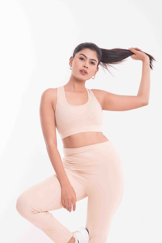 Almond Mist Non-Padded Sports Bra – Lightweight, Breathable Fitness Bra