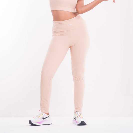 Almond Mist Workout Leggings – High-Waisted, Stretchable & Stylish Gym Wear