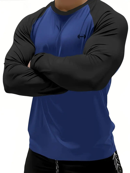 Slim-Fit Athletic Long Sleeve T-Shirt Blue and black