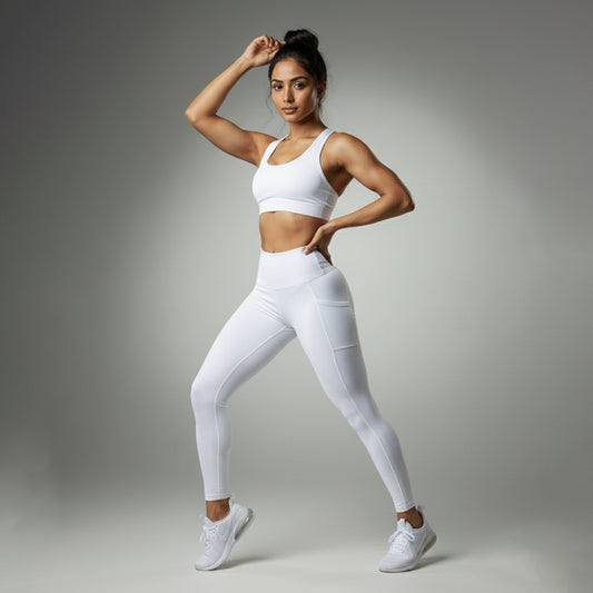 White Yoga Bra Leggings Set for sports and gym