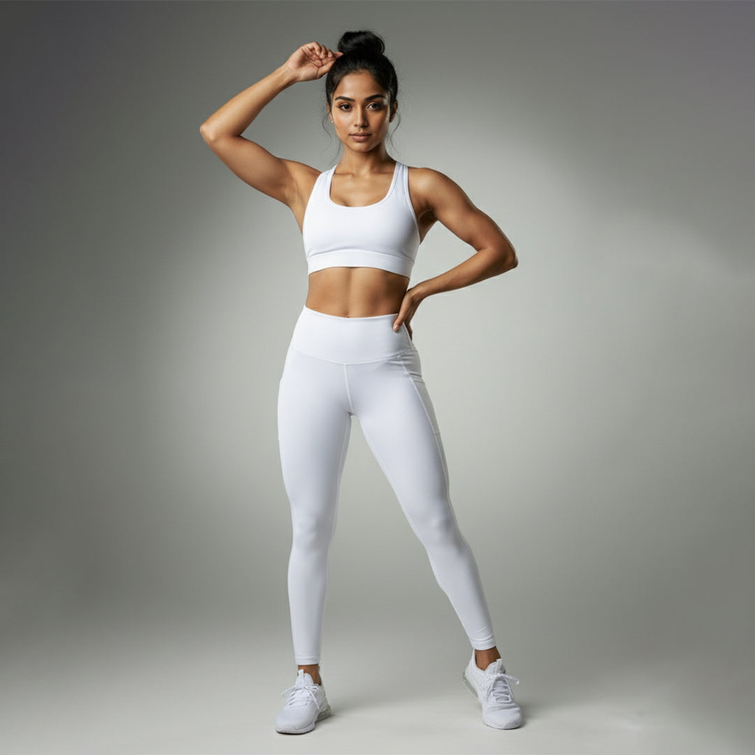 White Yoga Bra Leggings Set for sports and gym