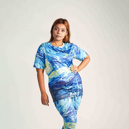 Women's Starry Night Short Sleeve Dry-Fit T-Shirt for Gym & Activewear
