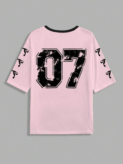 Graphic Letter Print Casual Jersey T-Shirt For Women Suitable For sports and gym