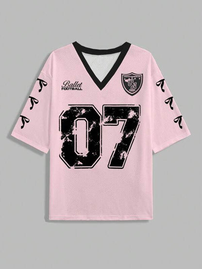 Graphic Letter Print Casual Jersey T-Shirt For Women Suitable For sports and gym