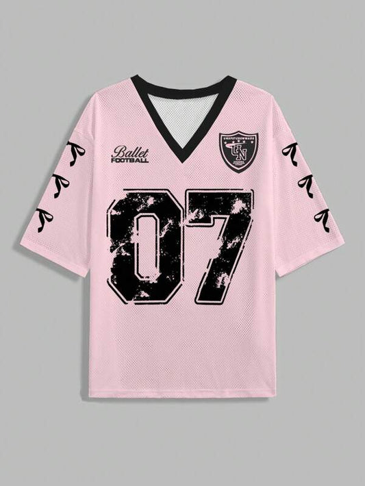 Graphic Letter Print Casual Jersey T-Shirt For Women Suitable For sports and gym