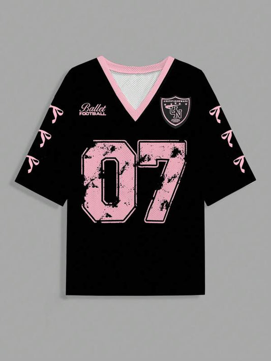 Graphic Letter Print Casual Jersey T-Shirt For Women Suitable For sports and gym