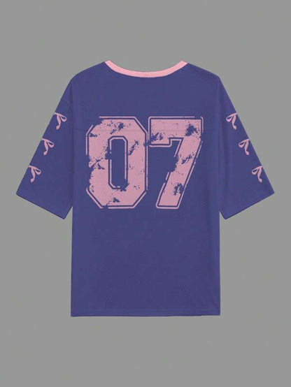 Graphic Letter Print Casual Jersey T-Shirt For Women Suitable For sports and gym