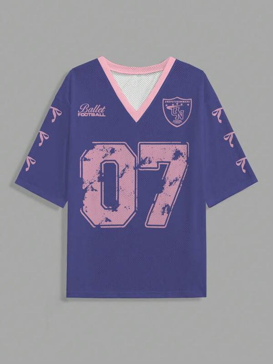 Graphic Letter Print Casual Jersey T-Shirt For Women Suitable For sports and gym
