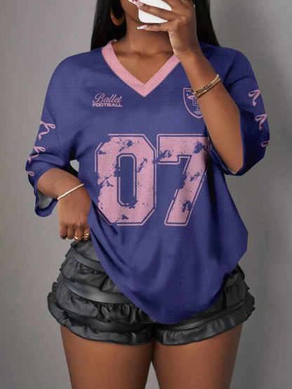 Graphic Letter Print Casual Jersey T-Shirt For Women Suitable For sports and gym
