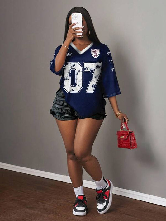 Graphic Letter Print Casual Jersey T-Shirt For Women Suitable For sports and gym