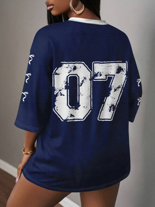 Graphic Letter Print Casual Jersey T-Shirt For Women Suitable For sports and gym