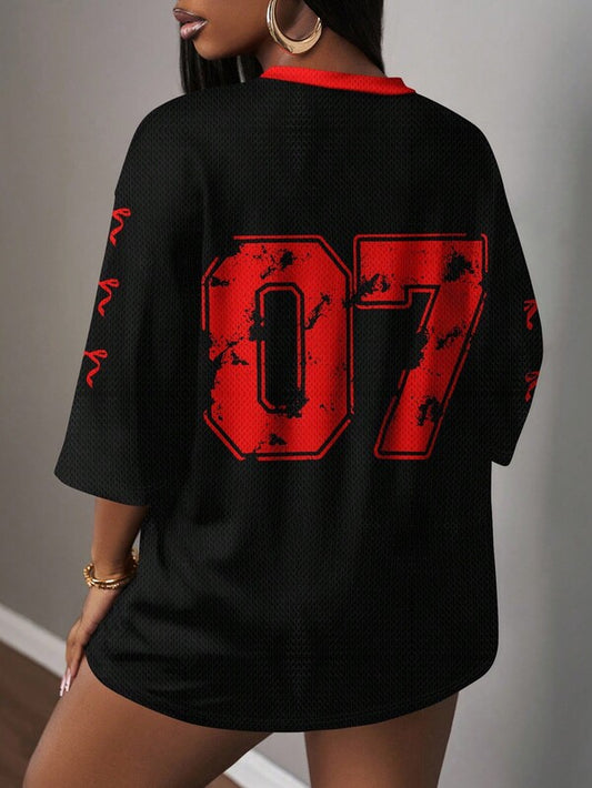 Graphic Letter Print Casual Jersey T-Shirt For Women Suitable For sports and gym