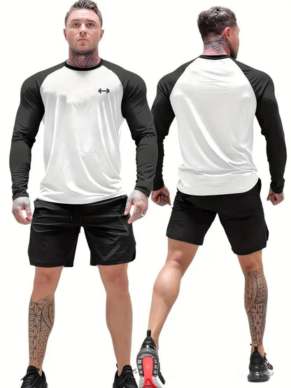 Slim-Fit Athletic Long Sleeve T-Shirt White and black