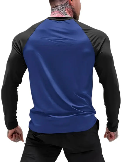 Slim-Fit Athletic Long Sleeve T-Shirt Blue and black