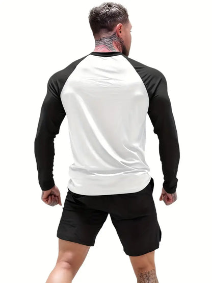 Slim-Fit Athletic Long Sleeve T-Shirt White and black