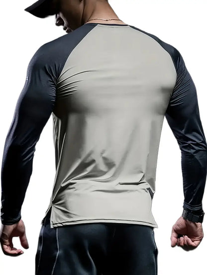Slim-Fit Athletic Long Sleeve T-Shirt grey and black