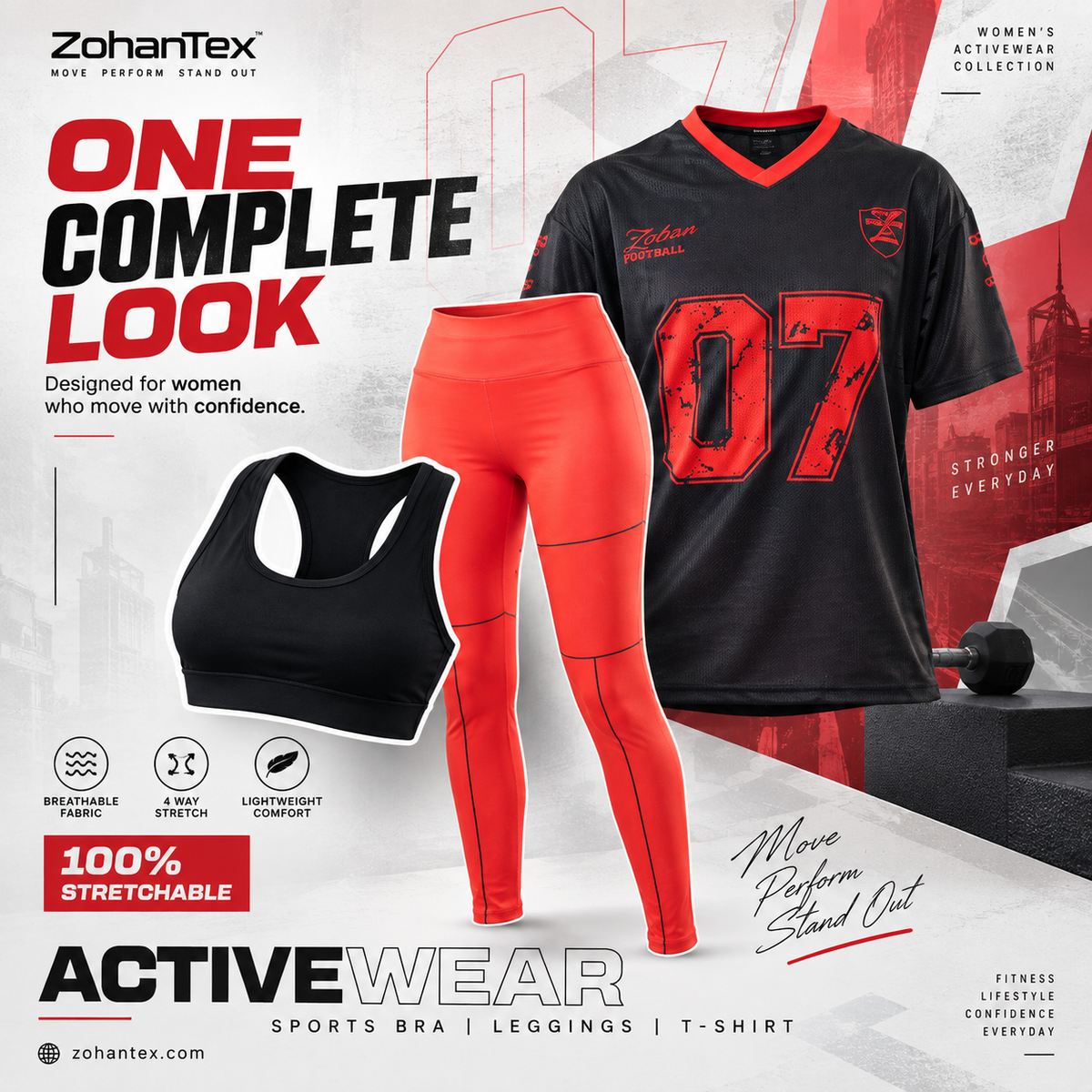 ZohanTex Power Red 3-Piece Activewear Set I CM-121