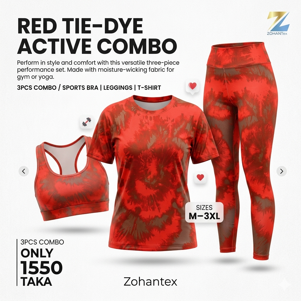 Red Tie Dye Activewear Combo CM47