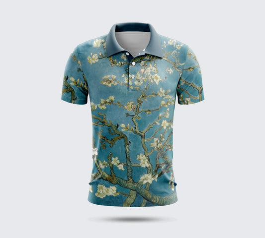 Men’s Almond Blossom Print Polo T-Shirt – Activewear & Casual Wear