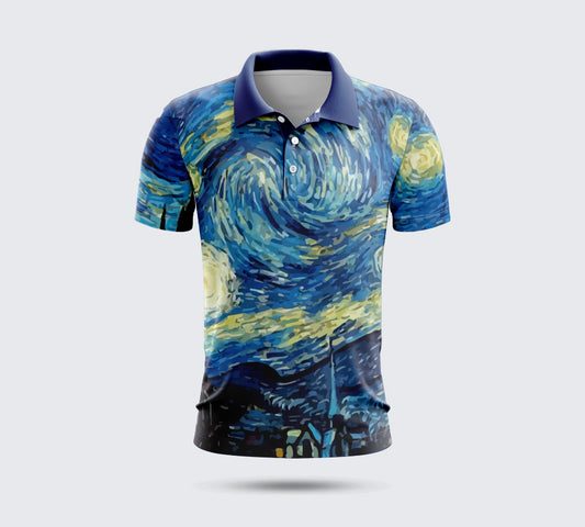 Men’s Starry Night Blue Polo T-Shirt – Activewear & Casual Wear