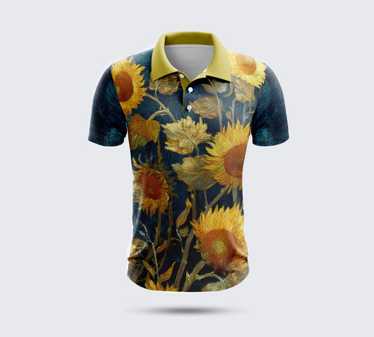 Men’s Sunflower Print Polo T-Shirt – Activewear & Casual Wear