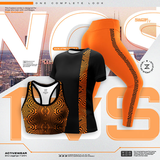 ZOTO Orange Pulse 3-PCS Activewear Combo CM115