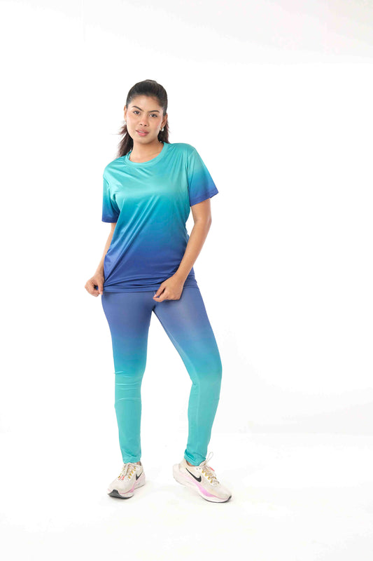 Blue Gredient print 3pcs combo for sports and gym