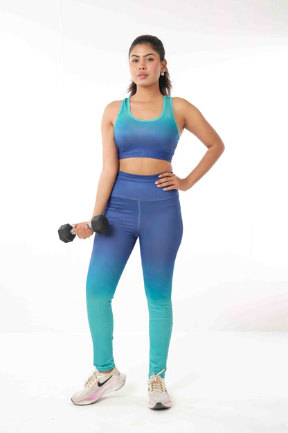 Blue Gredient print 3pcs combo for sports and gym