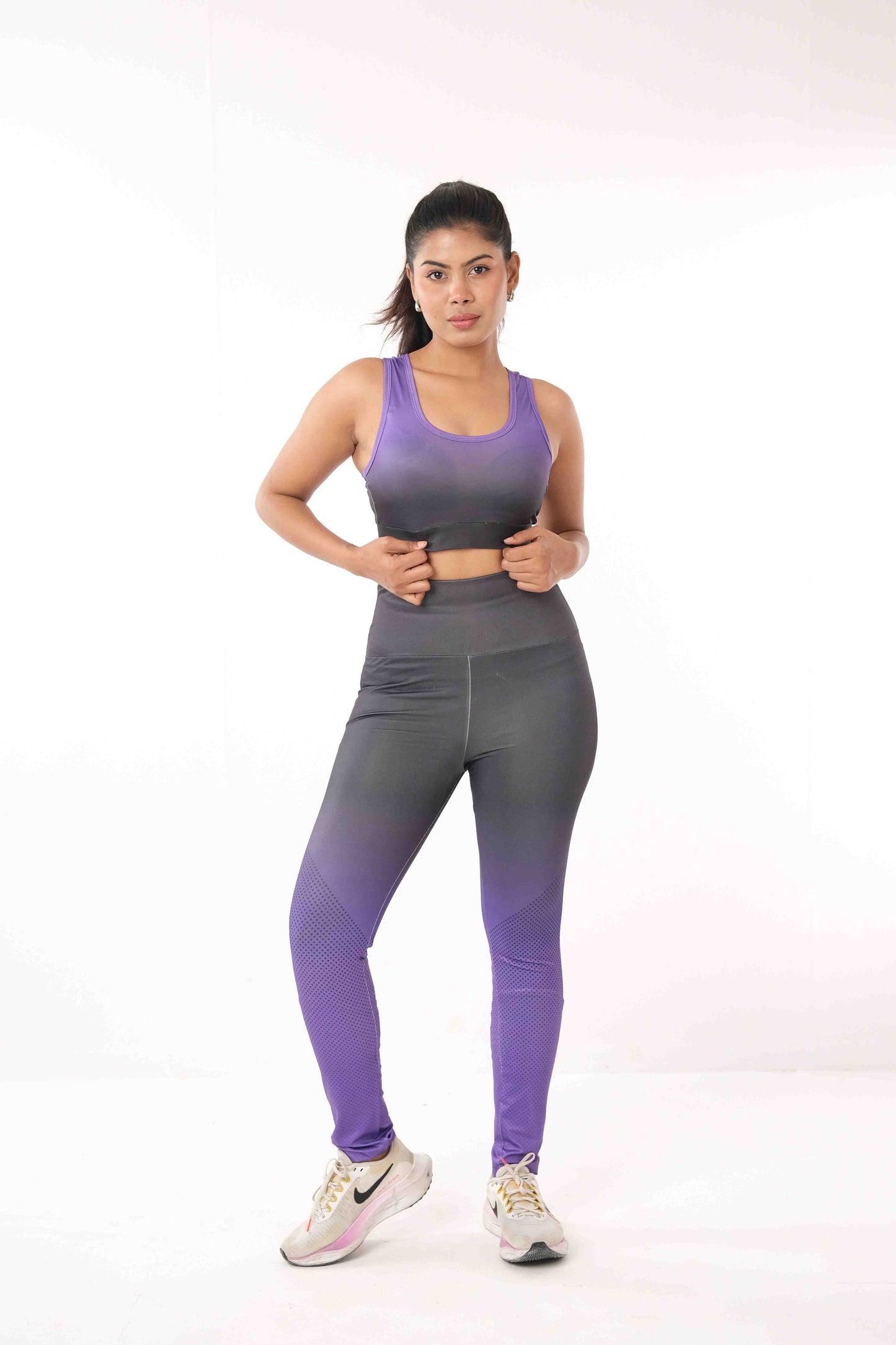 Purple Gredient print 3pcs combo for sports, gym and yoga