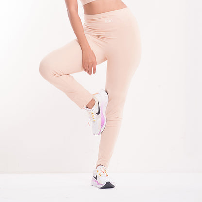 Almond Mist Workout Leggings – High-Waisted, Stretchable & Stylish Gym Wear