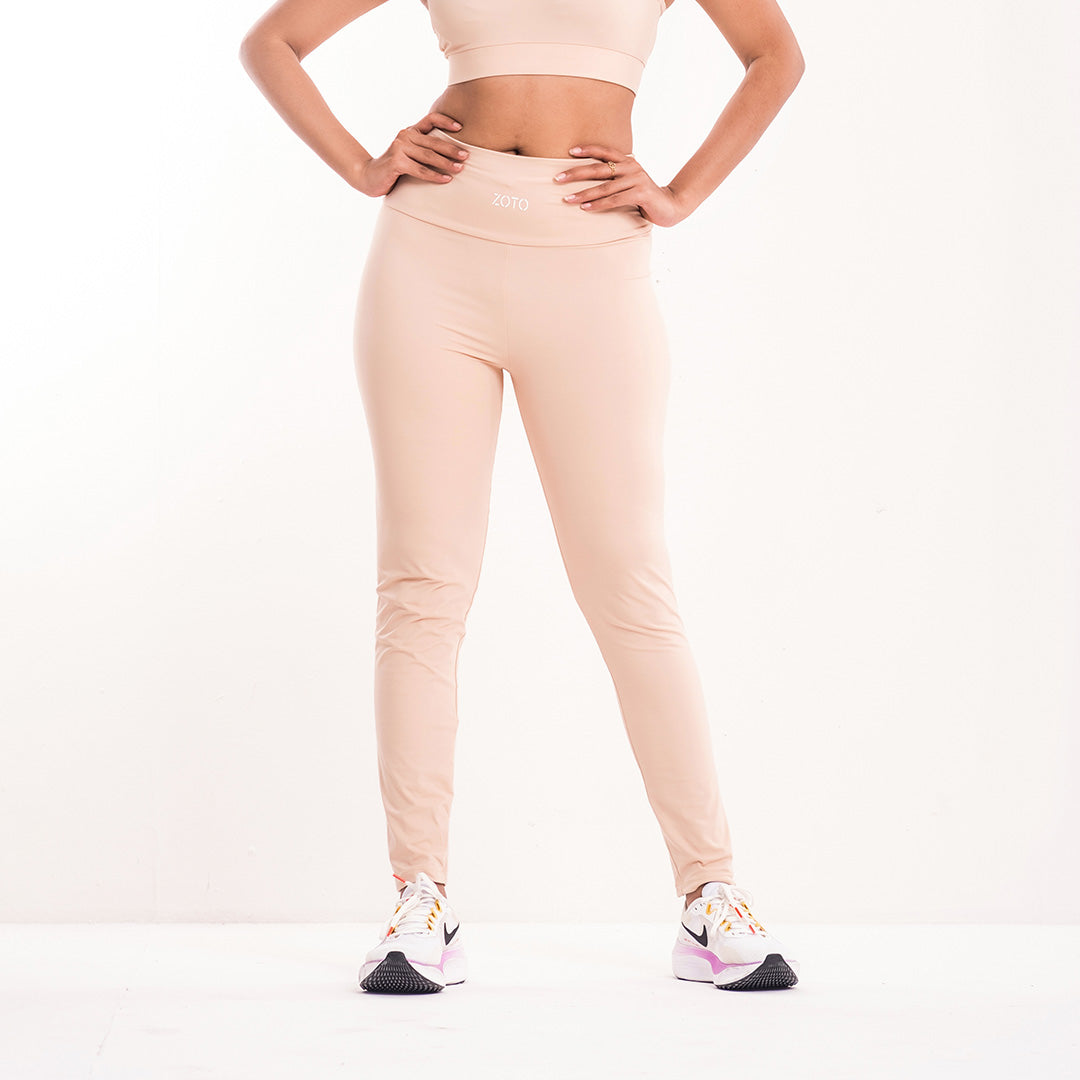 Almond Mist Workout Leggings – High-Waisted, Stretchable & Stylish Gym Wear