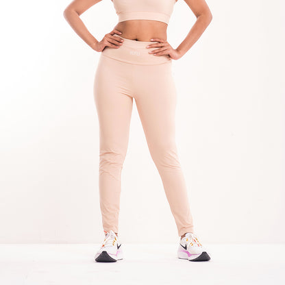 Almond Mist Workout Leggings – High-Waisted, Stretchable & Stylish Gym Wear