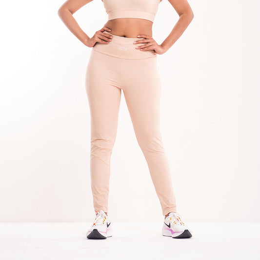 Almond Mist Workout Leggings – High-Waisted, Stretchable & Stylish Gym Wear