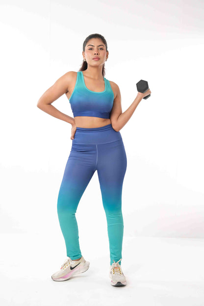 Blue Gredient print 3pcs combo for sports and gym