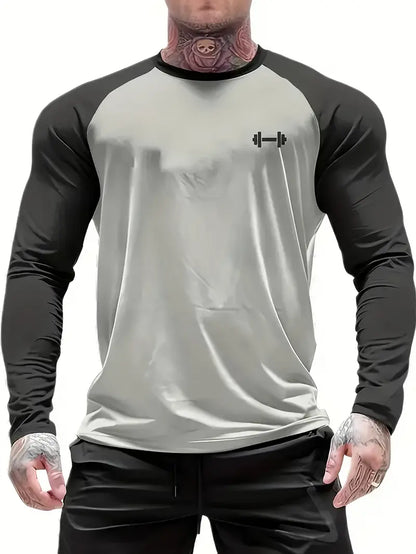 Slim-Fit Athletic Long Sleeve T-Shirt grey and black