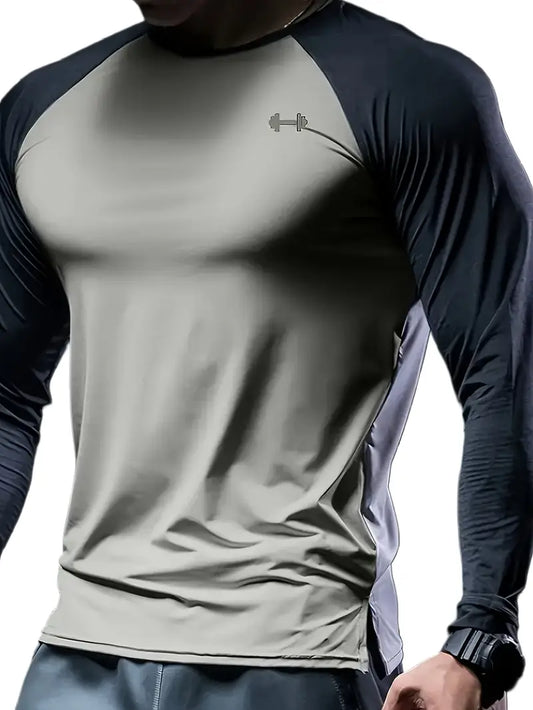 Slim-Fit Athletic Long Sleeve T-Shirt grey and black